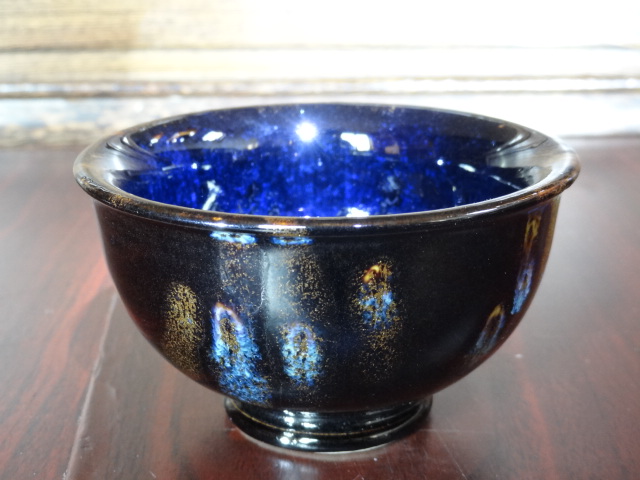 窑变蓝金扣足杯