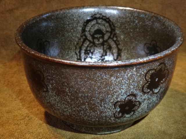 窑变七彩金佛像纹罗汉碗