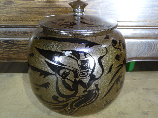 剪纸贴花仿古铜飞天纹茶叶罐