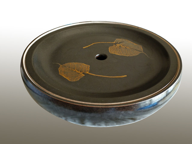 仿古釉木叶茶盘